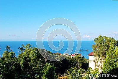 Beautiful sea view over the roofs of houses Stock Photo