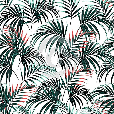 Beautiful seamless abstract floral summer pattern background with tropical palm orange leaves. Vector Illustration