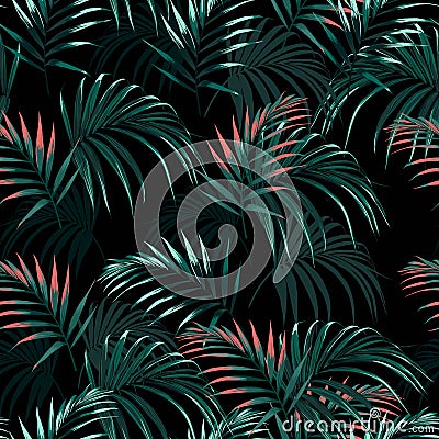 Beautiful seamless abstract floral summer pattern background with tropical palm orange leaves. Vector Illustration