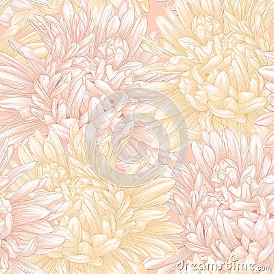 Beautiful seamless background with aster. Vector Illustration