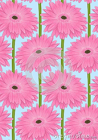 Beautiful seamless background with pink gerbera flower with a stem. Vector Illustration