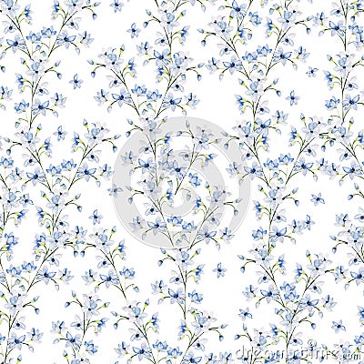 Beautiful Seamless background with watercolor forget-me-not. Stock Photo