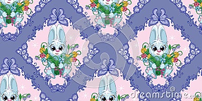 Beautiful seamless Easter pattern with cute rabbit Vector Illustration