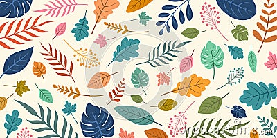 Beautiful Seamless Falling Leaves Background, colorful autumn. Vector Illustration