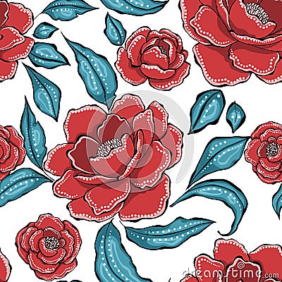 Seamless floral pattern with decorative peony Stock Photo