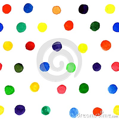 Beautiful seamless pattern with bright watercolor circles shapes. hand painted brush strokes. Background dots polka design for Vector Illustration