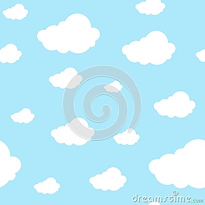 Beautiful seamless pattern clouds continuous on light blue background. Repeatable graphic printed design for any product. Vector Illustration