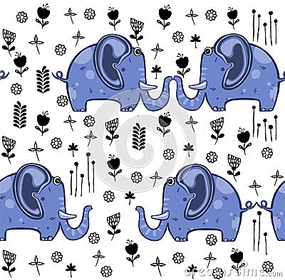 Beautiful seamless pattern enamored elephants fabric, textile Cartoon Illustration