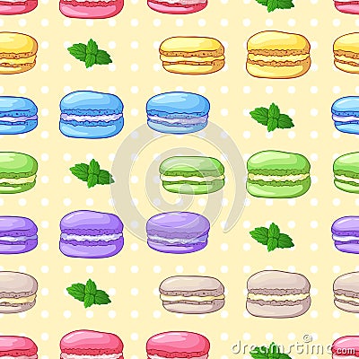 Beautiful seamless pattern with French dessert Vector Illustration