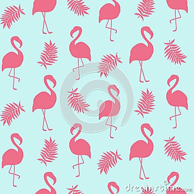 Beautiful seamless pattern with pink flamingo isolated on white Vector Illustration