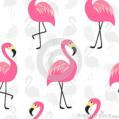 Beautiful seamless pattern with pink flamingo Vector Illustration