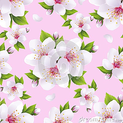 Beautiful seamless pattern pink with sakura blossom Vector Illustration