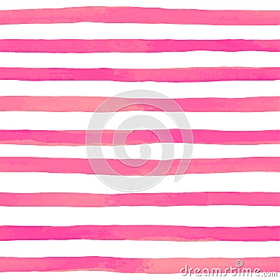 Beautiful seamless pattern with pink watercolor stripes. hand painted brush strokes, striped background. Vector illustration Vector Illustration