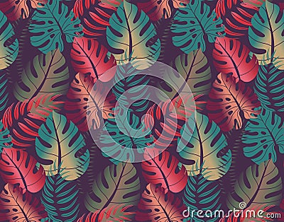 Beautiful seamless pattern with ropical jungle palm leaves. Vector Illustration