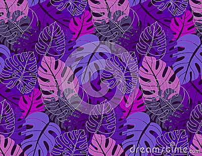 Beautiful seamless pattern with ropical jungle palm leaves. Vector Illustration