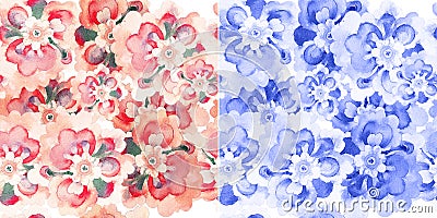 Seamless patterns with watercolor flowers Stock Photo