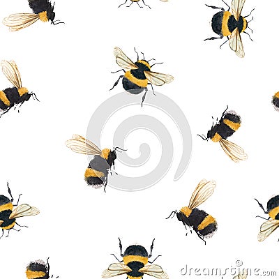 Watercolor bumblebee pattern Stock Photo