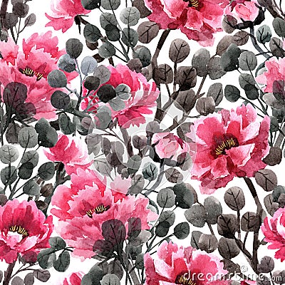 Watercolor chinese rose pattern Stock Photo