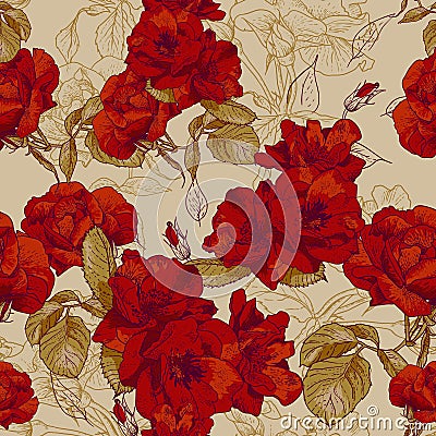 Beautiful Seamless Rose Background Vector Illustration