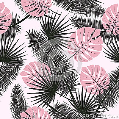 Beautiful seamless vector floral summer pattern background with tropical palm leaves. Perfect for wallpapers, web page Vector Illustration