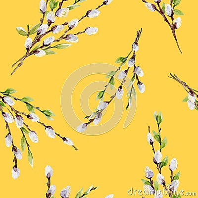 Watercolor vector willow tree pattern Vector Illustration
