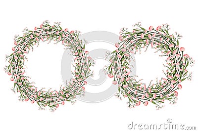 Beautiful seamless wreath with pink flower bunches. Vector Illustration