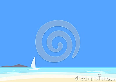 Beautiful seascape. Azure sea and white sand. Vector Illustration