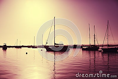 Beautiful seascape, boats and yachts at sunset Editorial Stock Photo