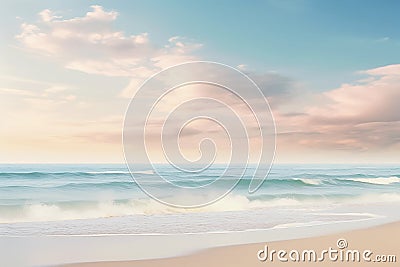 Beautiful seascape in bright tones. Sand beach of ocean coastline. Tropical summer landscape. Generative AI Stock Photo