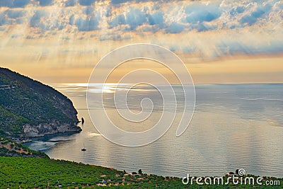 Beautiful seascape of the coast of Gargano, Puglia, Italy, at sunrise Stock Photo