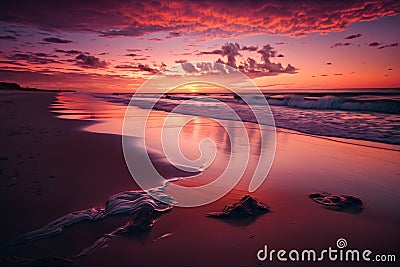 Beautiful seascape. Colorful sunset on the beach. Stock Photo
