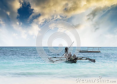 Beautiful seascape with fishing boats, Zanzibar Editorial Stock Photo