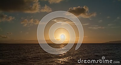 Beautiful Seascape, Orange Clouds in the Sky, Sunset Stock Photo