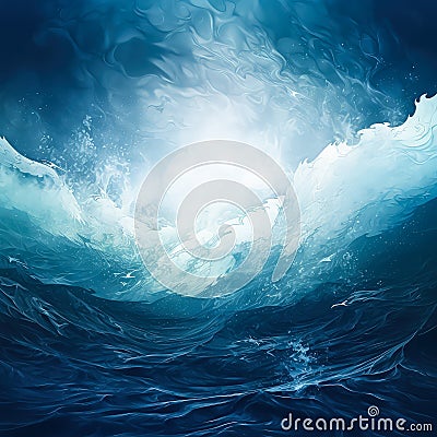 Seascape painting of stormy ocean with large waves Watercolor painting of crashing wave against rocky shore Stock Photo