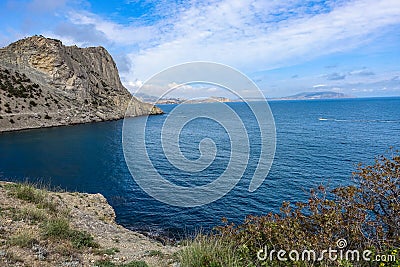 Beautiful seascape, panorama of cape Kapchik to the Galitsin Trail. Russia. Stock Photo