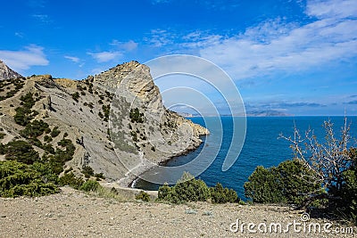 Beautiful seascape, panorama of cape Kapchik to the Galitsin Trail. Russia. Stock Photo