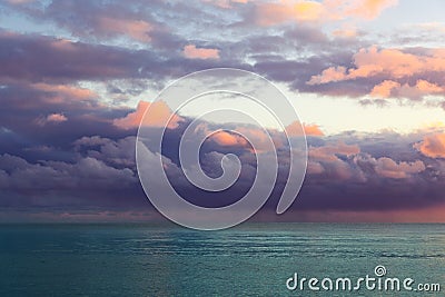 Beautiful seascape with purple clouds Stock Photo