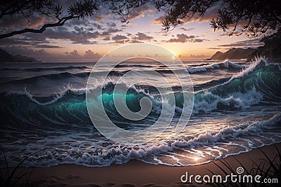 Beautiful seascape at sunset. Generative AI Stock Photo