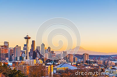 Beautiful Seattle city skyline on the sunset,Washington,usa. Editorial Stock Photo