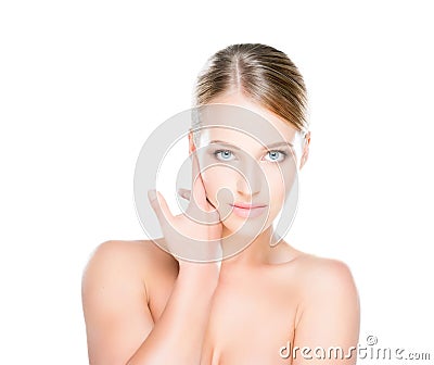 Beautiful and seductive young woman with pure skin on isolated background Stock Photo