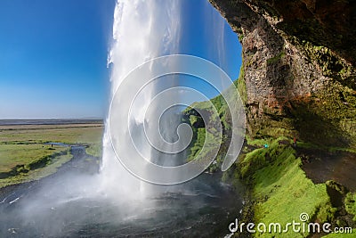 Beautiful Seljalandsfoss waterfall in Iceland, icelandic summer nature and river Stock Photo