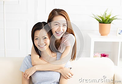 senior mom and her adult daughter Stock Photo