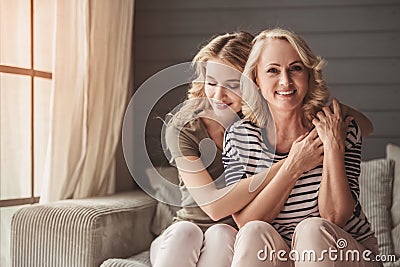 Senior mum and adult daughter Stock Photo