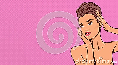 Beautiful Sensual Woman Face Elegant Portrait Of Attractive Female On Pop Art Retro Background Vector Illustration