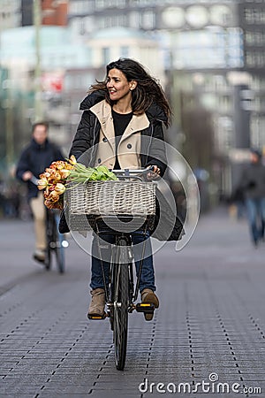 Beautiful sensuality elegance lady on bicycle Stock Photo