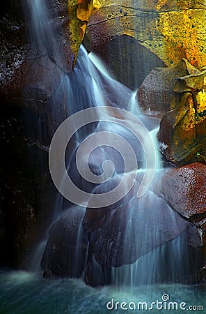 Beautiful waterfalls in a cave Stock Photo