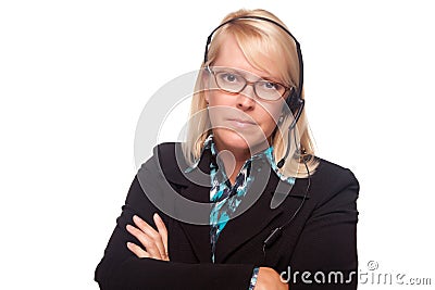 Beautiful Serious Blonde Customer Support Woman Stock Photo