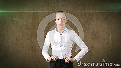 Beautiful serious businesswoman portrait, isolated studio background Stock Photo