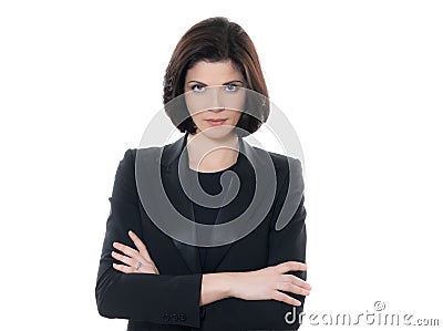 Beautiful serious caucasian business woman portrait arms crossed Stock Photo