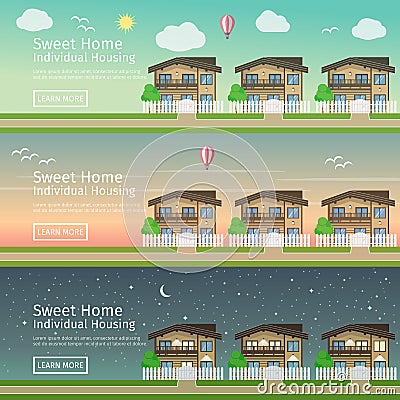 Beautiful set of flat vector web banners on the theme country Real Estate Vector Illustration